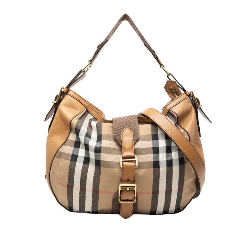 Burberry Medium House Check Canvas Ashwood Hobo Brown Canvas Good condition - Front View