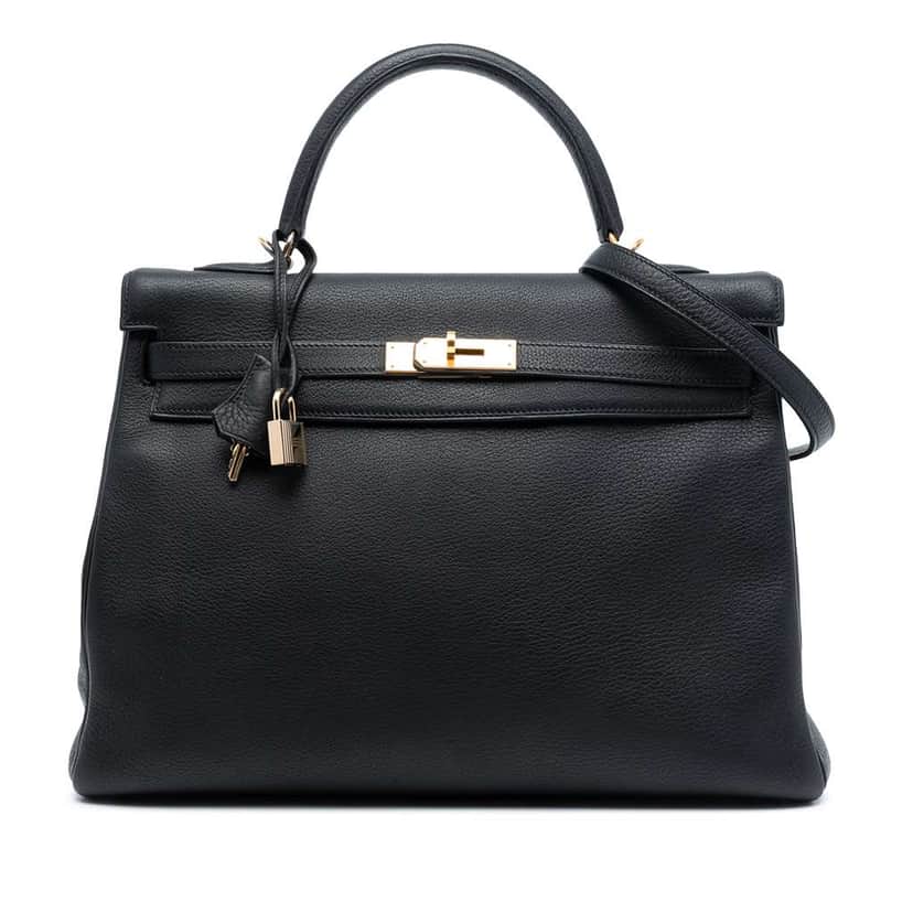 Hermès Togo Kelly II Retourne 35 Black Leather Good condition - Front View