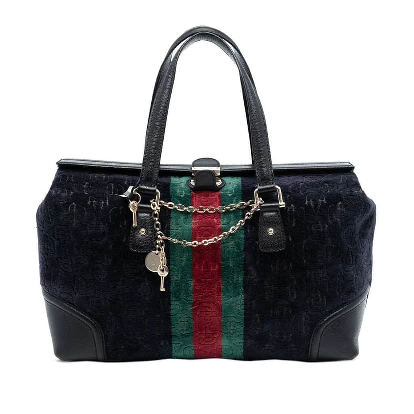 Gucci Horsebit Velvet Web Treasure Boston Bag Black Velvet Good condition - Front View