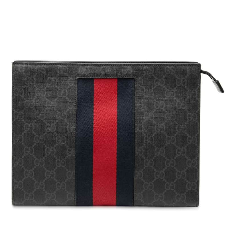 Gucci GG Supreme Web Clutch Black Canvas Good condition - Front View