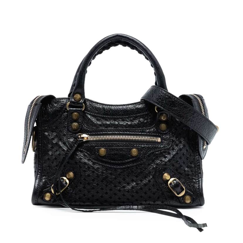 Balenciaga Mini Lambskin Motocross Stadio Laser Cut Cross Classic City Satchel Black Leather Good condition - Front View