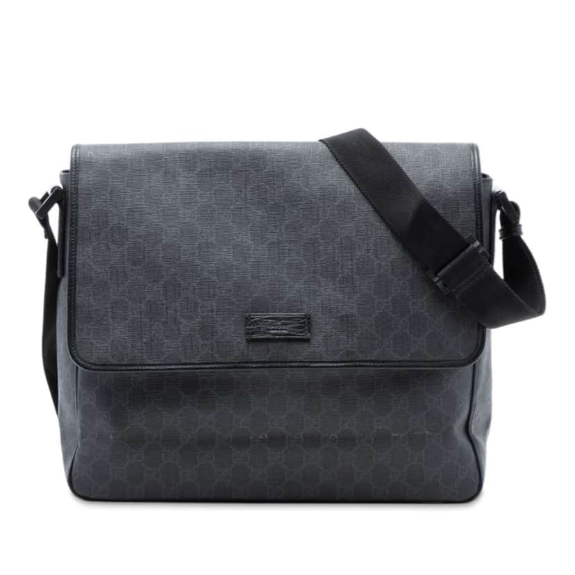 Gucci GG Supreme Flap Messenger Bag Grey Canvas Good condition - Front View