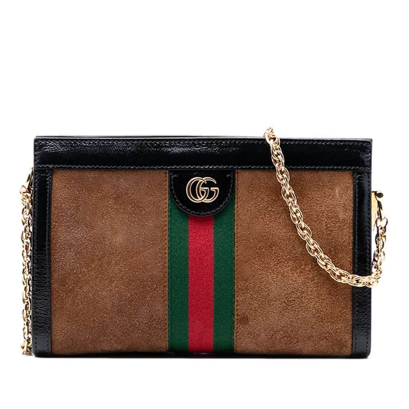 Gucci Small Suede Ophidia Chain Crossbody Brown Leather Good condition - Front View