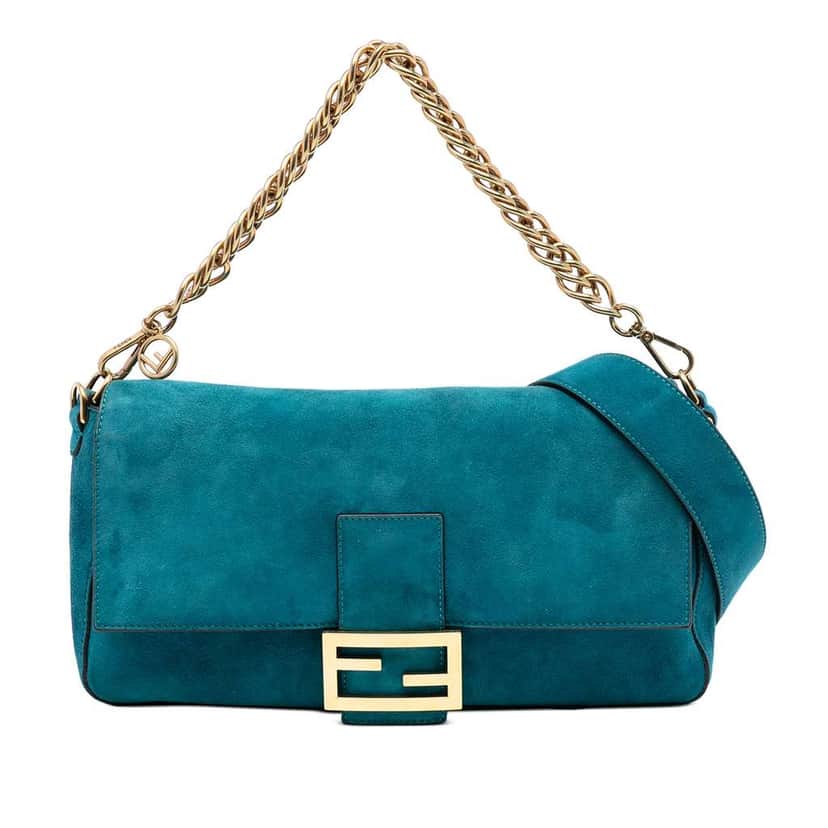 Fendi Large Suede Chamois Baguette Satchel Blue Leather Very good condition - Front View