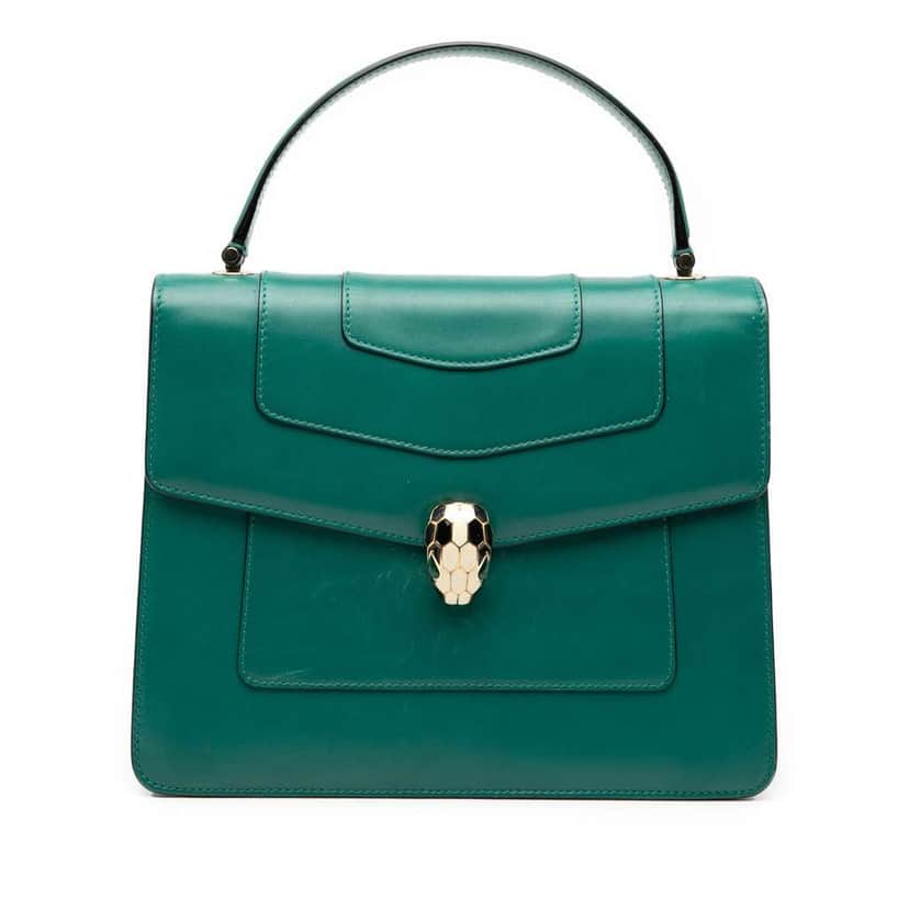 Bvlgari Small Calfskin Serpenti Forever Top Handle Bag Green Leather Good condition - Front View