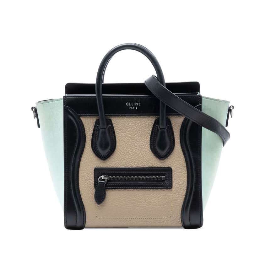 Celine Nano Tricolor Nubuck and Drummed Calfskin Luggage Tote Brown Leather Good condition - Front View