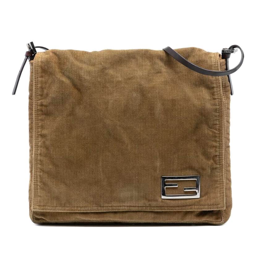 Fendi Corduroy Shoulder Bag Brown Velvet Very good condition - Front View