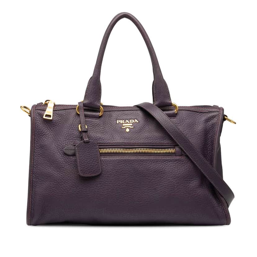 Prada Vitello Daino Zip Top Satchel Purple Leather Good condition - Front View