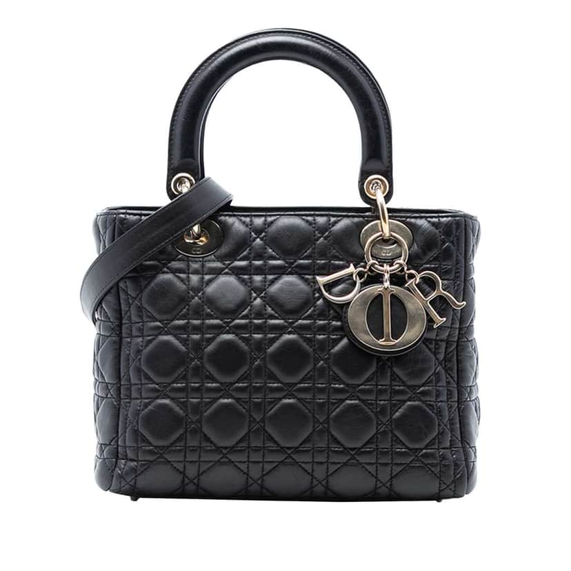 Dior Medium Lambskin Cannage Lady Dior Black Leather Good condition - Front View