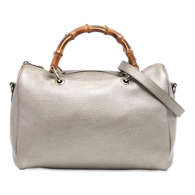 Gucci Medium Calfskin Bamboo Shopper Boston Bag Gold Leather Very good condition - Front View