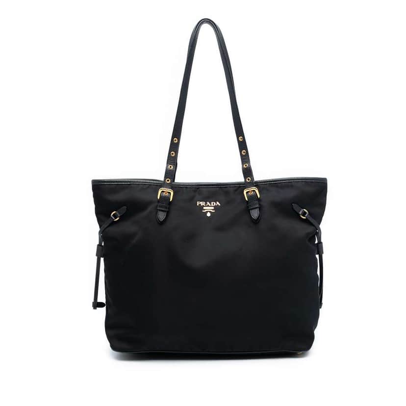 Prada Saffiano Trimmed Tessuto Tote Black Good condition - Front View