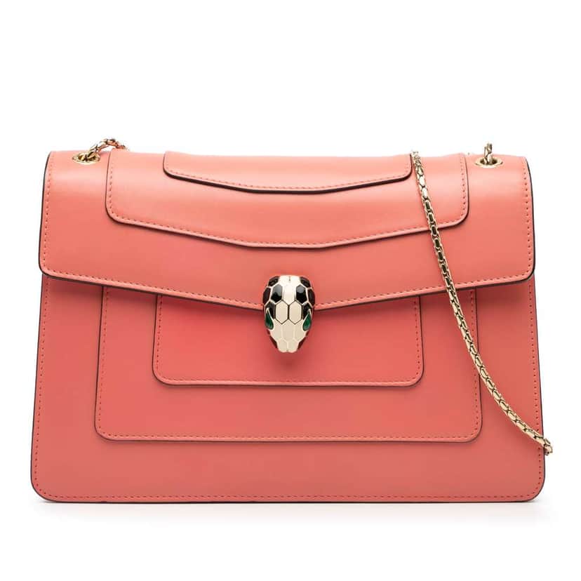 Bvlgari Medium Calfskin Serpenti Forever Shoulder Bag Pink Leather Good condition - Front View