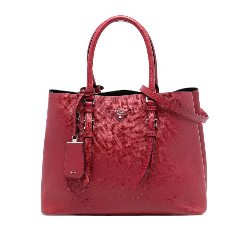 Prada Large Saffiano Cuir Double Satchel Red Leather Good condition - Front View
