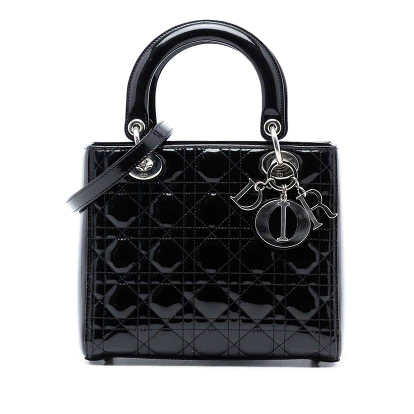 Dior Medium Patent Cannage Lady Dior Black Leather Good condition - Front View