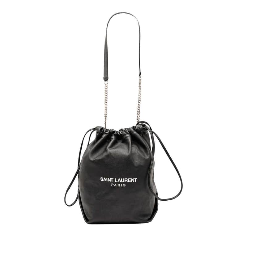 Saint Laurent Small Lambskin Teddy Bucket Bag Black Leather Good condition - Front View