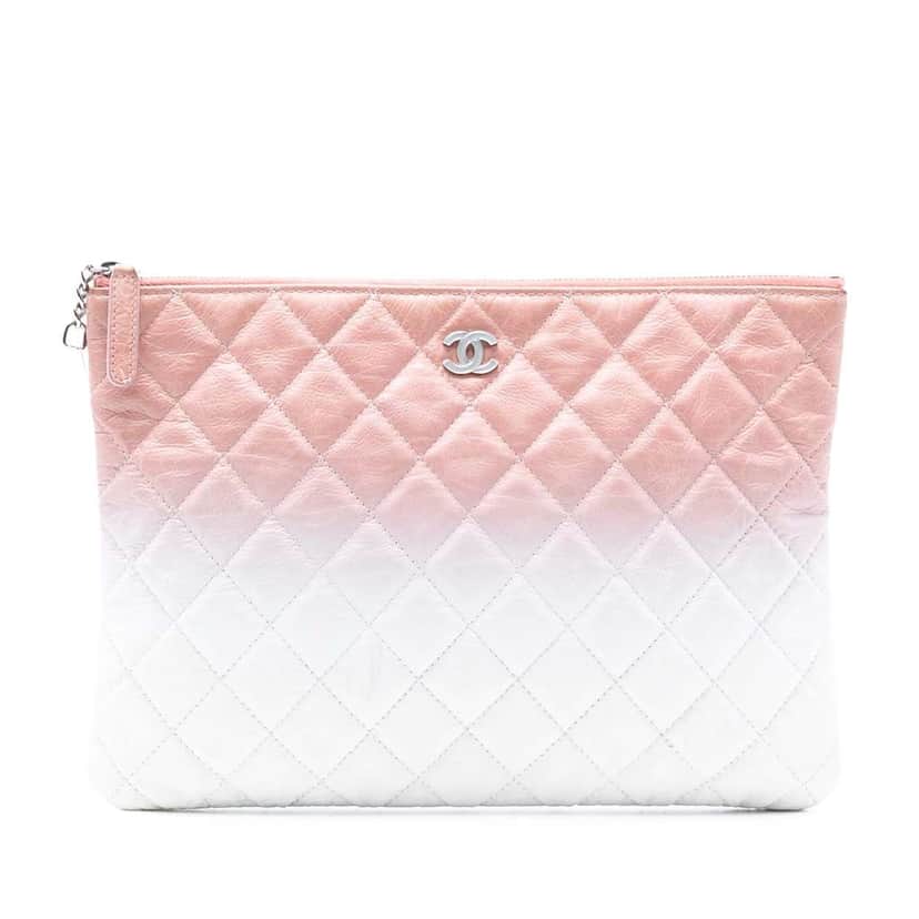 Chanel Medium CC Quilted Aged Calfskin Ombre O Case Clutch Pink Leather Good condition - Front View