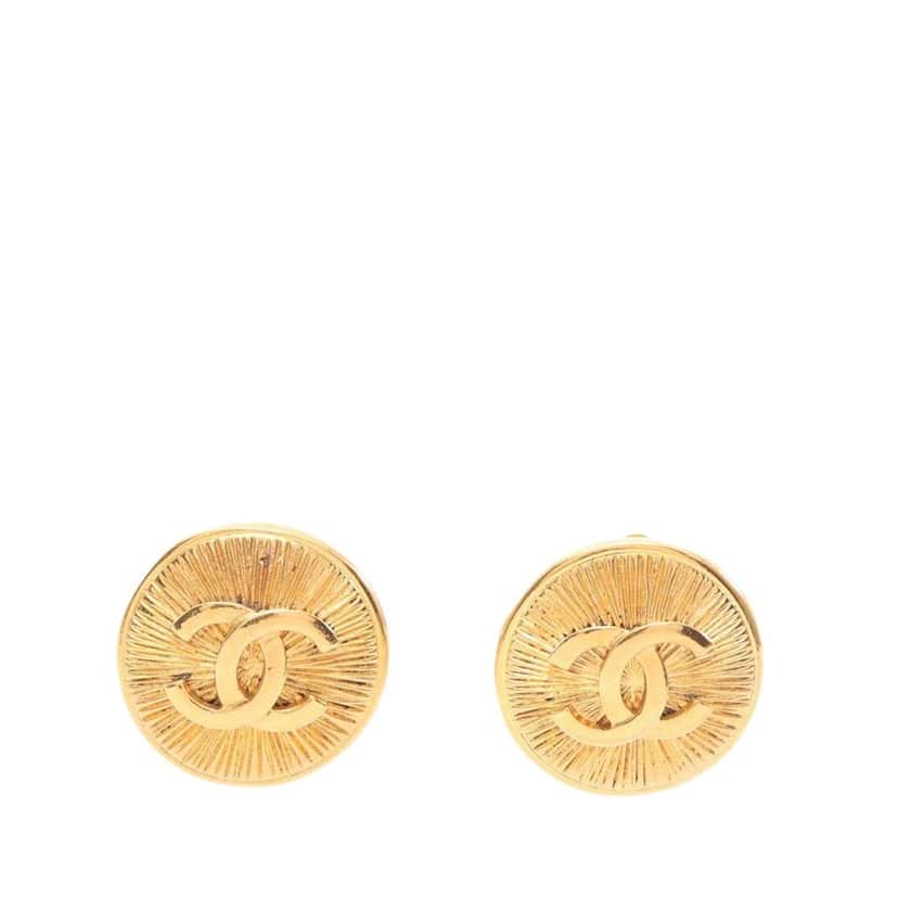 Chanel CC Gold Plated Button Clip On Earrings Gold Metal Good condition - Front View