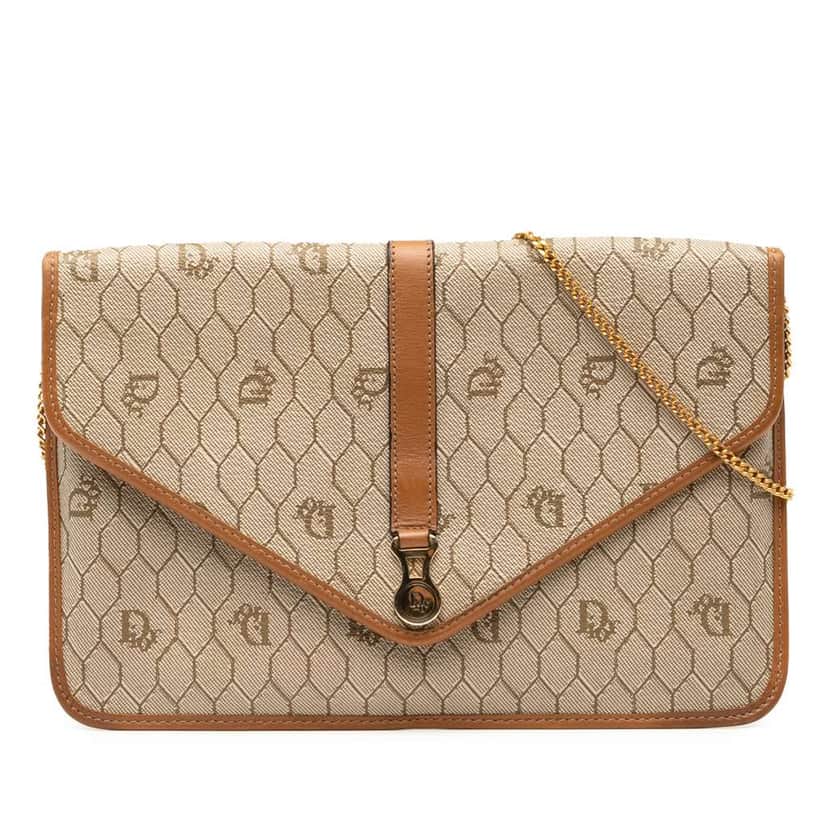 Dior Honeycomb Coated Canvas Chain Crossbody Brown Canvas Very good condition - Front View
