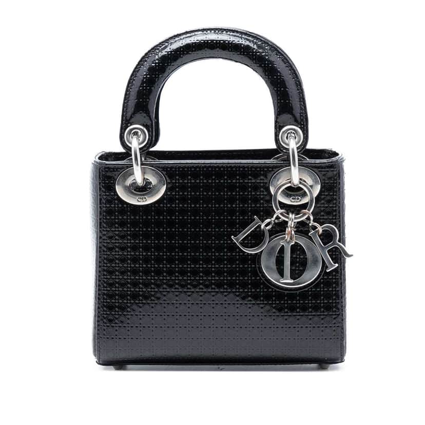 Dior Mini Metallic Patent Microcannage Lady Dior Black Leather Good condition - Front View