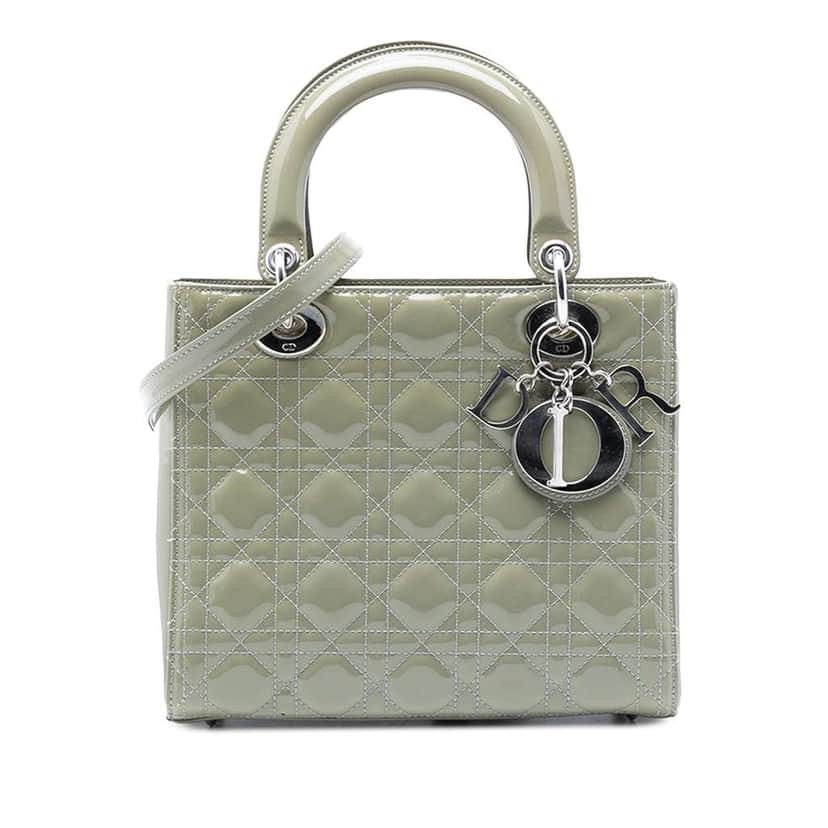 Dior Medium Patent Cannage Lady Dior Green Leather Good condition - Front View