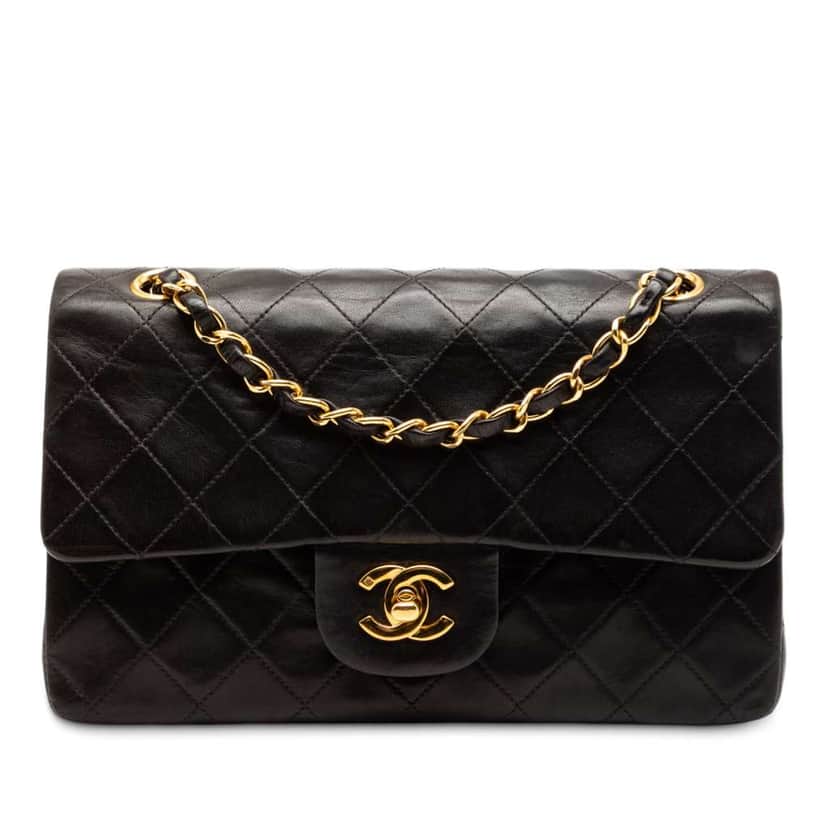 Chanel Small Classic Lambskin Double Flap Black Leather Good condition - Front View