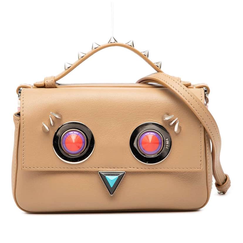 Fendi Micro Leather Hypnoteyes Double Baguette Satchel Brown Leather Very good condition - Front View