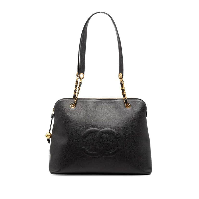 Chanel CC Caviar Shoulder Bag Black Leather Good condition - Front View