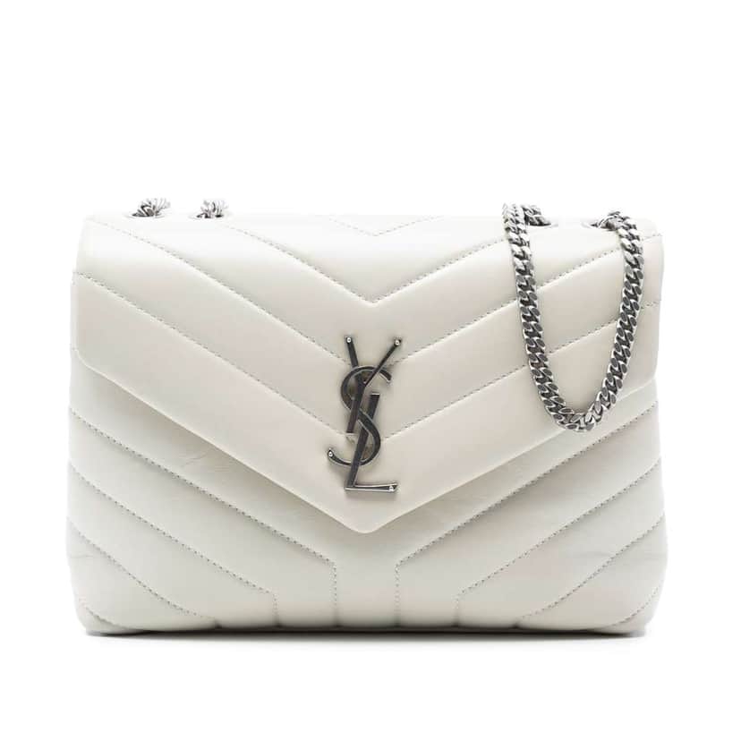 Saint Laurent Small Calfskin Monogram LouLou Shoulder Bag White Leather Good condition - Front View