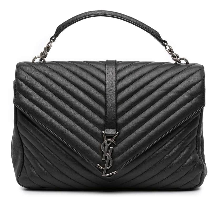 Saint Laurent Large Chevron Sheepskin Monogram College Satchel Black Leather Good condition - Front View