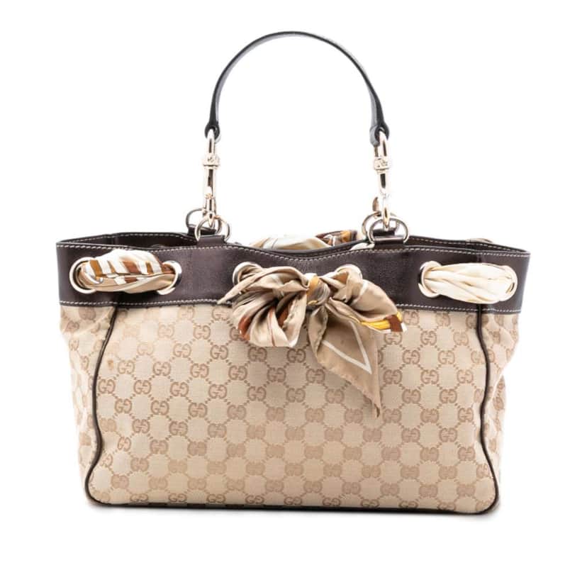 Gucci Medium GG Canvas Positano Tote Brown Canvas Good condition - Front View