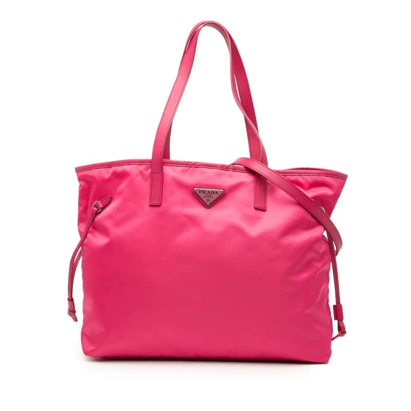 Prada Saffiano Trimmed Tessuto Open Convertible Tote Pink Very good condition - Front View