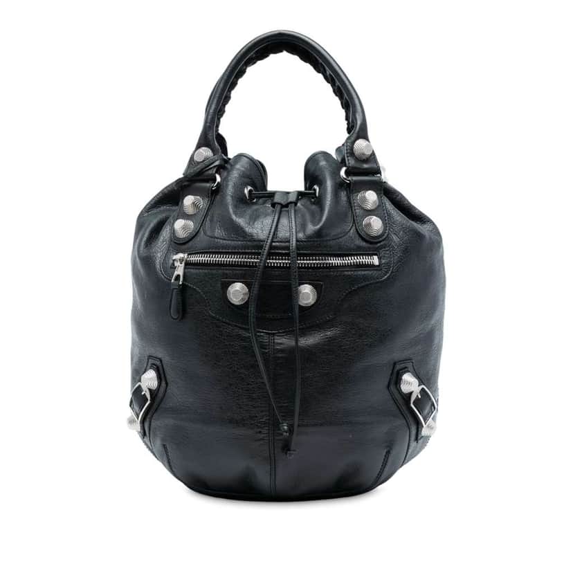 Balenciaga Lambskin Motocross Giant 21 Pompon Bag Black Leather Good condition - Front View