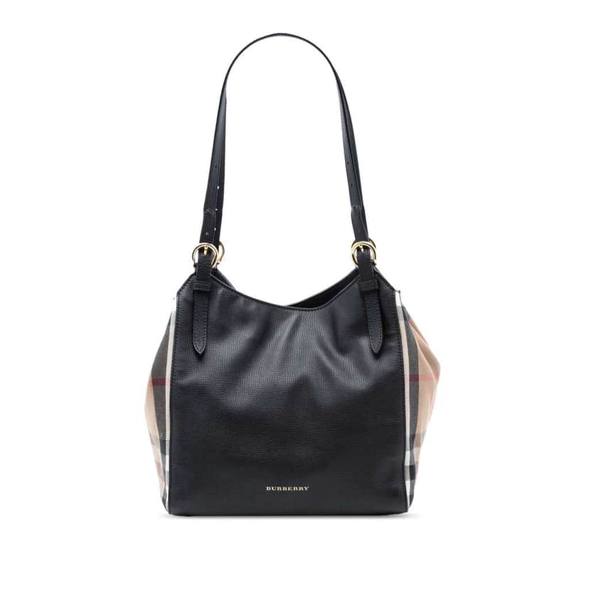 Burberry Small Leather and House Check Canvas Canterbury Tote Black Leather Good condition - Front View
