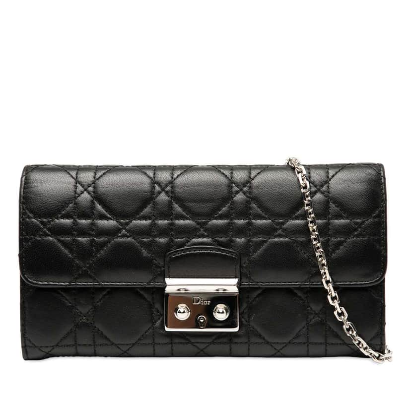 Dior Lambskin Cannage Miss Dior Promenade Wallet on Chain Black Leather Good condition - Front View