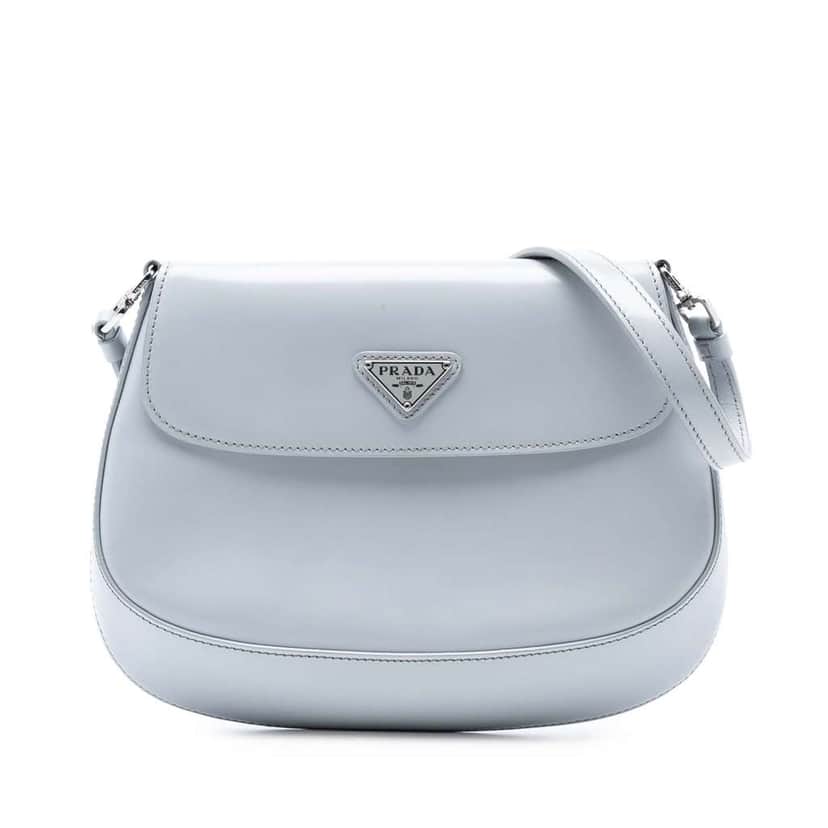 Prada Mini Brushed Leather Cleo Flap Grey Leather Very good condition - Front View