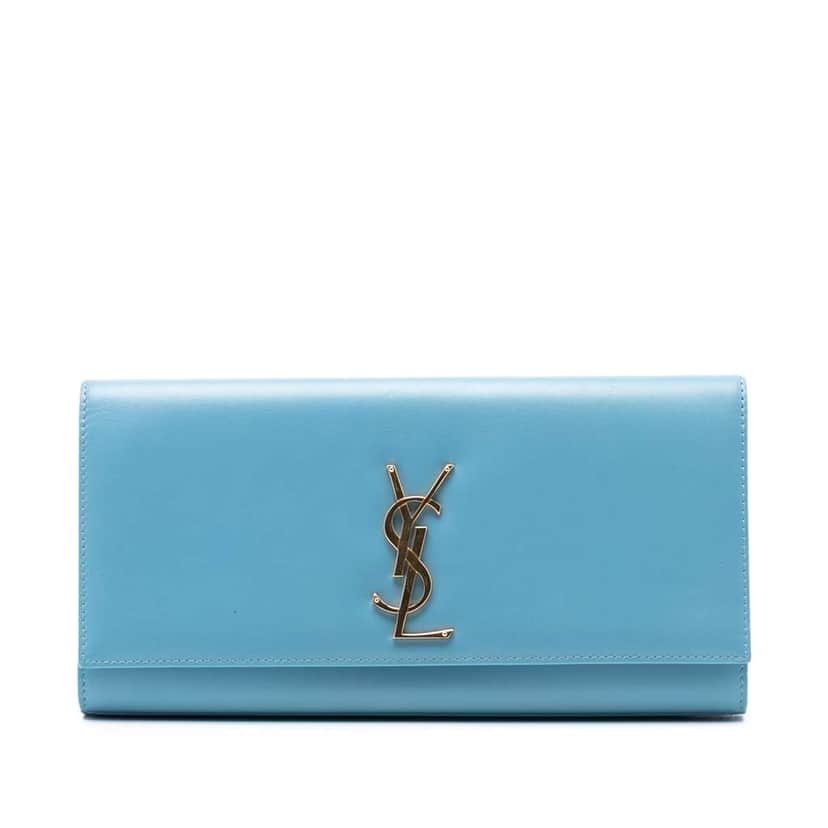 Saint Laurent Smooth Leather Monogram Cassandre Clutch Blue Leather Good condition - Front View