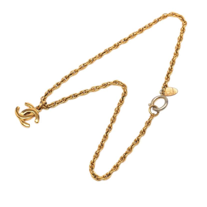 Chanel Gold Plated CC Pendant Necklace Gold Metal Good condition - Front View