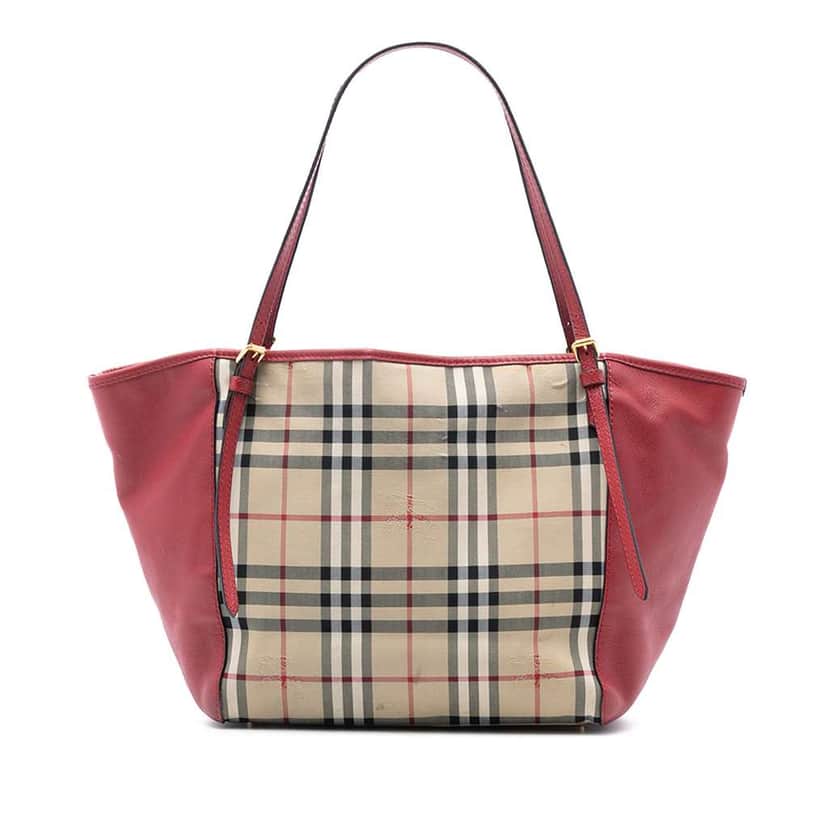 Burberry Small Haymarket Check Canvas and Leather Canterbury Tote Brown Canvas Very good condition - Front View