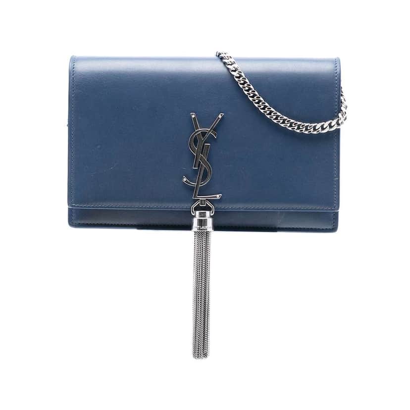 Saint Laurent Smooth Calfskin Monogram Kate Tassel Wallet on Chain Blue Leather Very good condition - Front View