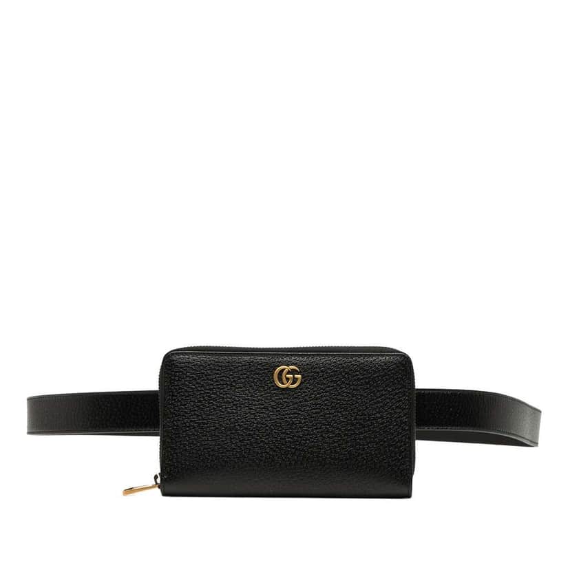 Gucci GG Marmont Leather Double Belt Bag Black Leather Good condition - Front View