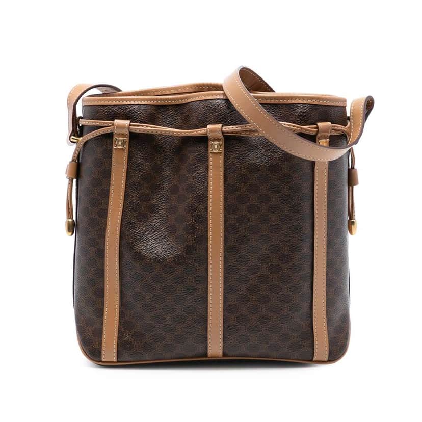 Celine Macadam Coated Canvas Drawstring Crossbody Brown Canvas Good condition - Front View