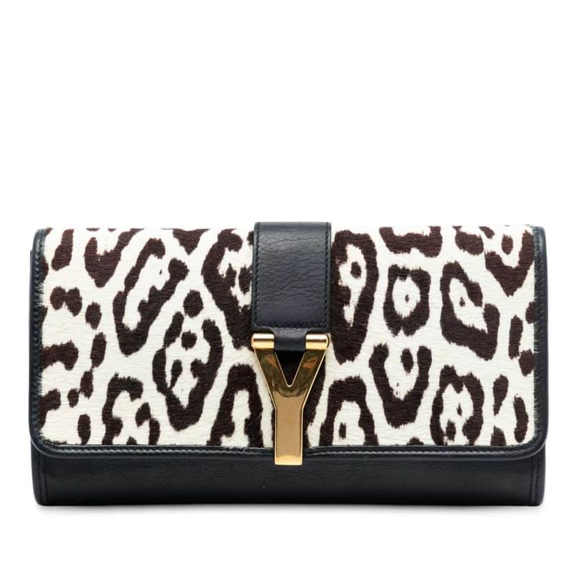 Saint Laurent Pony Hair Leopard Print Chyc Ligne Clutch White Good condition - Front View