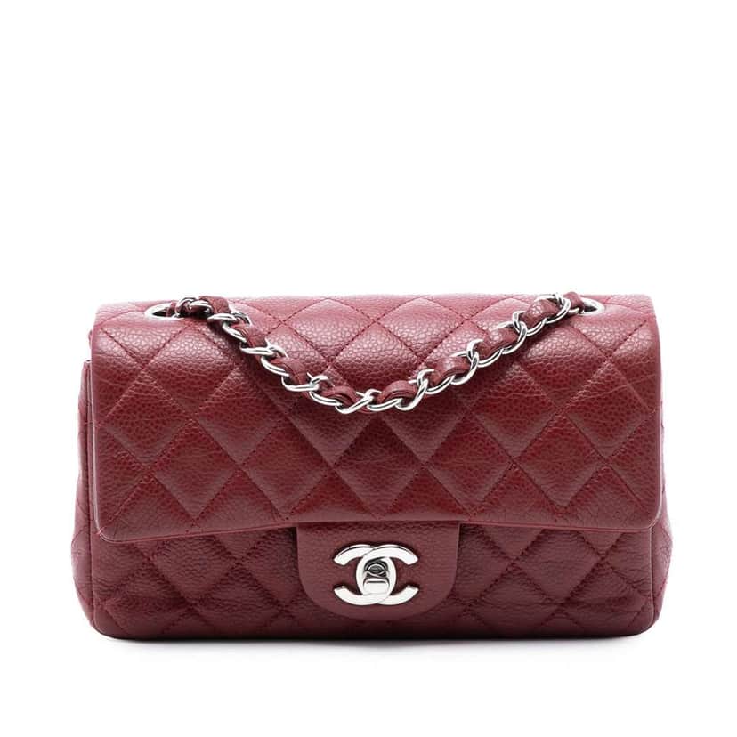 Chanel Mini Rectangular Classic Caviar Single Flap Red Leather Good condition - Front View