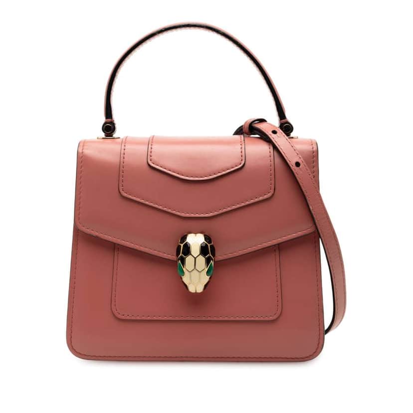 Bvlgari Small Calfskin Serpenti Forever Top Handle Bag Pink Leather Good condition - Front View