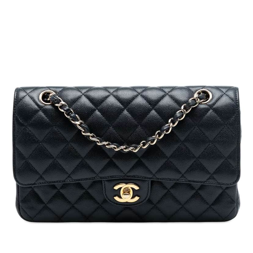 Chanel Medium Classic Caviar Double Flap Blue Leather Good condition - Front View