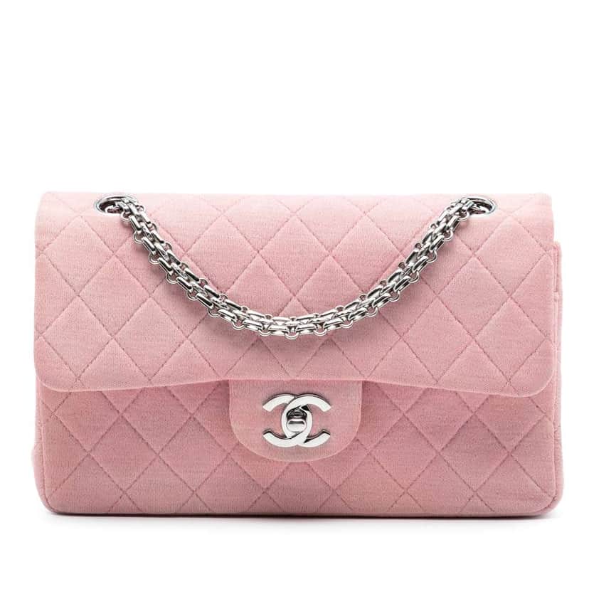 Chanel Small Classic Jersey Double Flap Pink Cotton Good condition - Front View