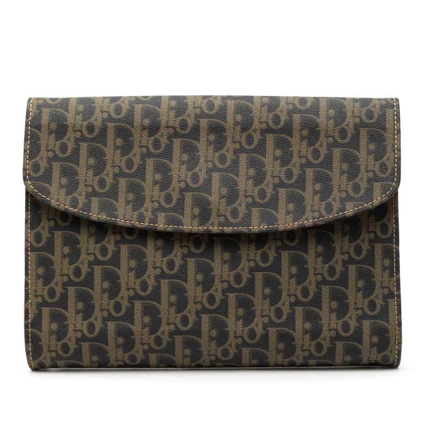 Dior Diorissimo Trotter Coated Canvas Clutch Brown Canvas Good condition - Front View