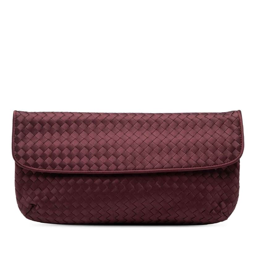 Bottega Veneta Satin Intrecciato Clutch Red Satin Good condition - Front View