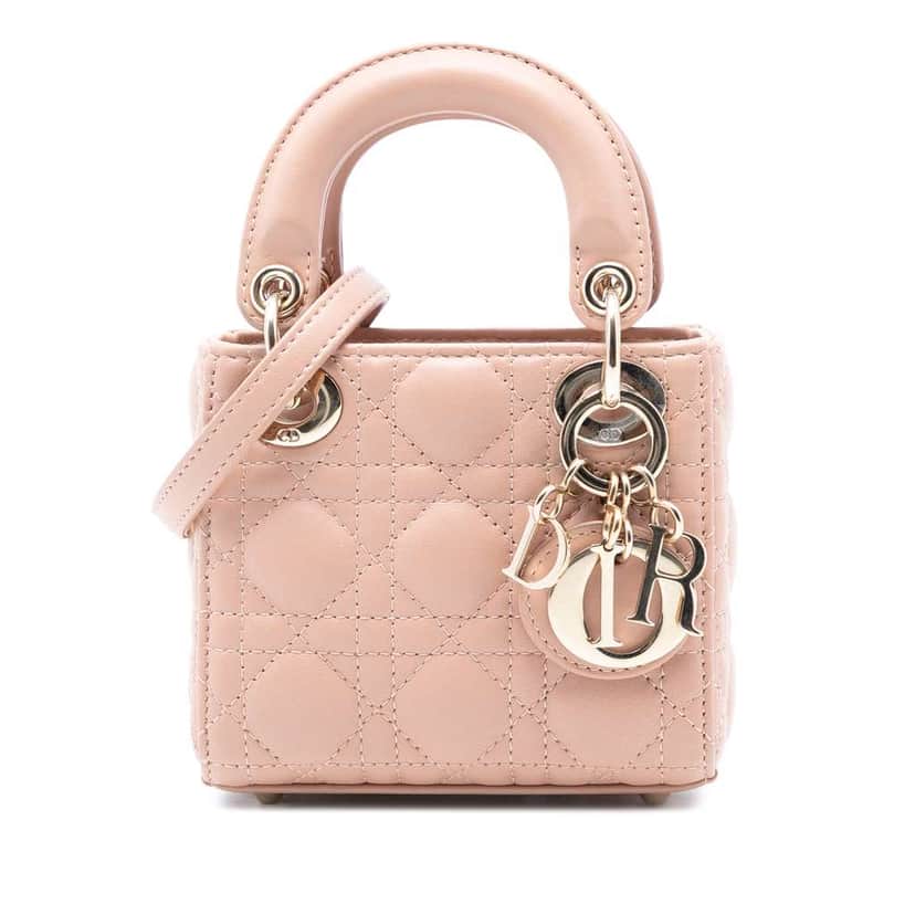 Dior Micro Lambskin Cannage Lady Dior Brown Leather Good condition - Front View