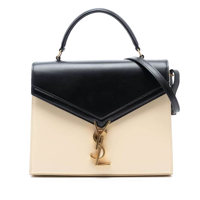 Saint Laurent Medium Bicolor Smooth Calfskin Classic Monogram Cassandra Top Handle Bag Black Leather Good condition - Front View